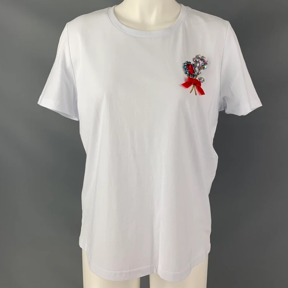 MANOUSH White Cotton Rhinestones Crewneck T-Shirt